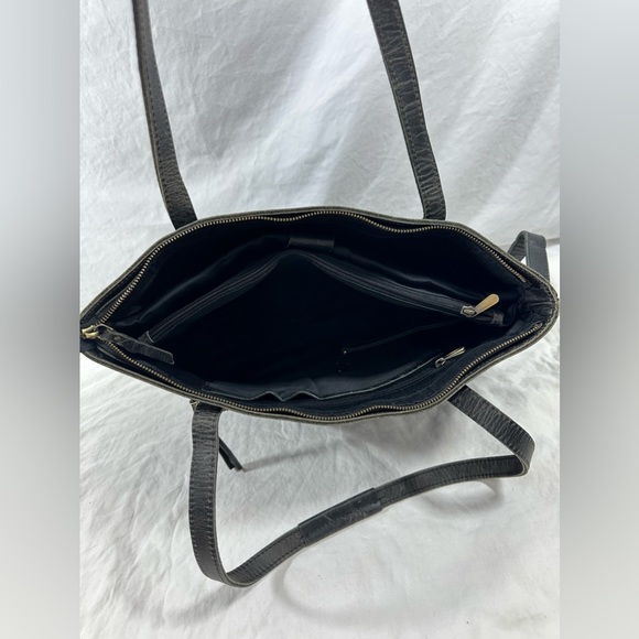 Genuine vintage large black leather tote bag carryall work school laptop carrier - Picture 14 of 16
